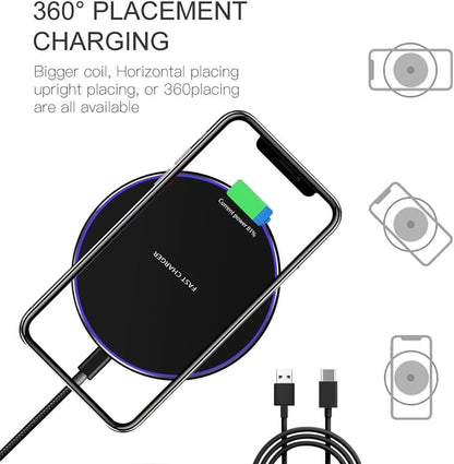 20W Max Fast Wireless Charging Pad - Compatible with iPhone 17/17 Pro/16/15/14/13/12/SE/Xs Max/Xr, AirPods, Samsung Galaxy S25/S24/Note, Google Pixel, and LG Devices