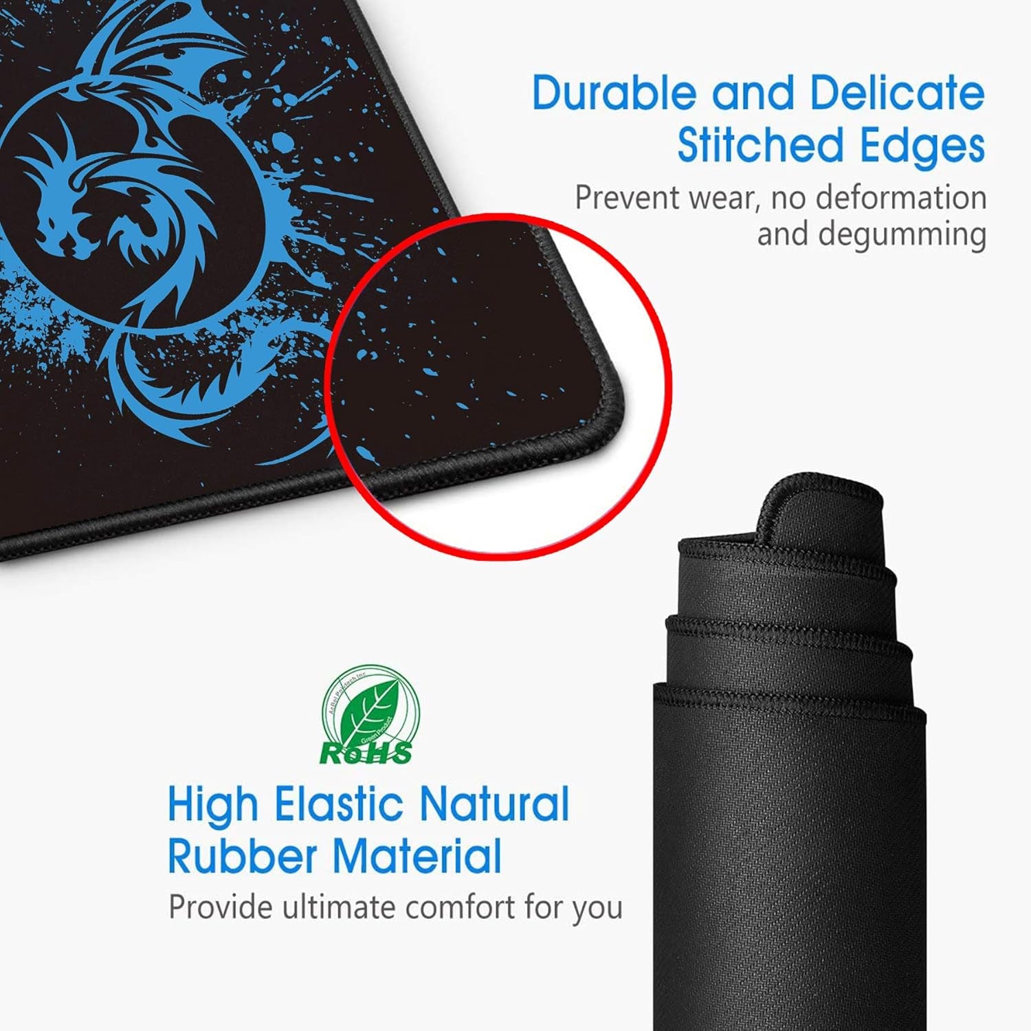 Extended Large Gaming Mouse Pad - Fly Dragon Design - Professional Office Computer Mat (A-Blue)