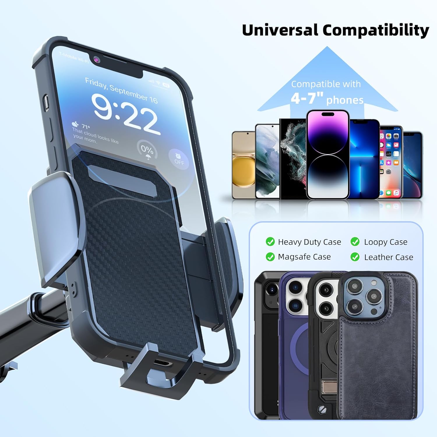 Ultimate 3-In-1 Car Phone Holder - Versatile Suction Cup & Clip Mount for Dashboard, Windshield & Vent - One-Hand Operation Compatible with All Smartphones & Vehicles