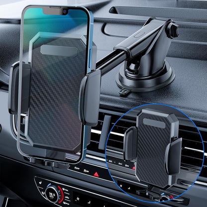 Ultimate 3-In-1 Car Phone Holder - Versatile Suction Cup & Clip Mount for Dashboard, Windshield & Vent - One-Hand Operation Compatible with All Smartphones & Vehicles