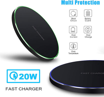 20W Max Fast Wireless Charging Pad - Compatible with iPhone 17/17 Pro/16/15/14/13/12/SE/Xs Max/Xr, AirPods, Samsung Galaxy S25/S24/Note, Google Pixel, and LG Devices