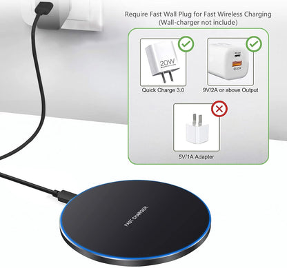 20W Max Fast Wireless Charging Pad - Compatible with iPhone 17/17 Pro/16/15/14/13/12/SE/Xs Max/Xr, AirPods, Samsung Galaxy S25/S24/Note, Google Pixel, and LG Devices